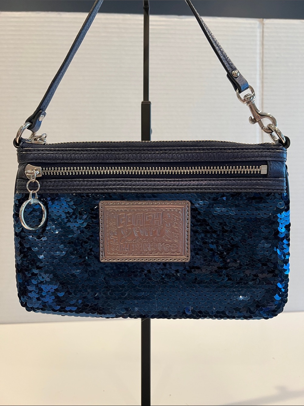 Coach Poppy Blue Sequin Wristlet